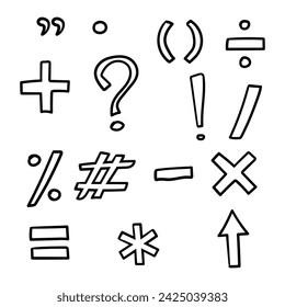 Math vector icons set in doodle style. Symbol in simple design. Cartoon object hand drawn isolated on white background.