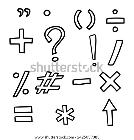 Math vector icons set in doodle style. Symbol in simple design. Cartoon object hand drawn isolated on white background.