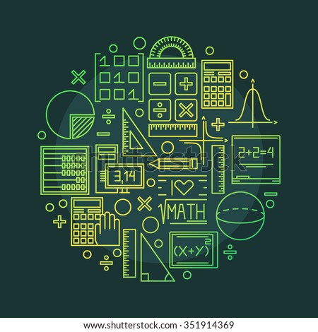 Math vector illustration - round mathematics and geometry symbol or background made with outline icons