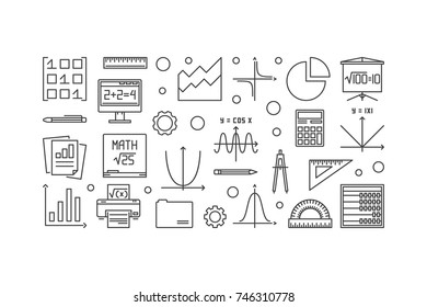 Math vector outline banner. Vector linear education and science concept illustration on white background