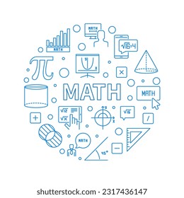 Math vector outline round banner. Mathematics concept circular simple blue illustration