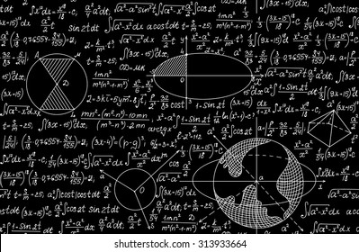 Math vector seamless pattern with geometrical figures, formulas and calculations. Endless texture. You can use any color of background