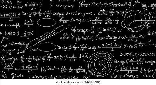 Math vector seamless texture with algebra plots, trigonometrical functions and calculations