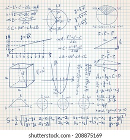 Math vector sketchy background on a copybook paper