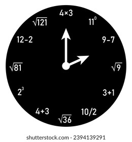 Math wall clock vector illustration. Scientific resources for teachers and students.