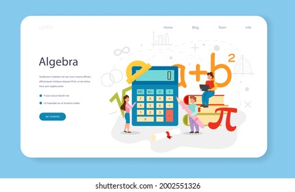 Math web banner or landing page set. Learning mathematics, geometry and algebra. Abstract task with mathematical calculation. Theoretical and engineering formula. Isolated flat vector illustration