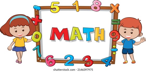 Math word on board with cartoon kids illustration