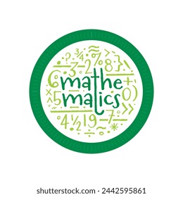 math word and math symbols in circle. round math background concept. mathematics and symbols for education, business