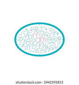 math word and math symbols in ellipse. math background on white background. math concept for business, education world