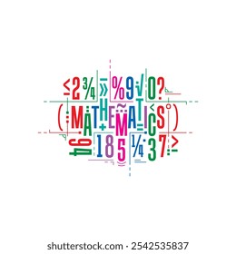 Math word and math symbols on white background. Math concept for education, business, science world. Colorful math background