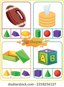 Math Worksheet 3D Shapes. Circle the shape that best matches the real life object in the picture. Identifying 3D shapes.