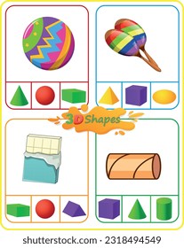 Math Worksheet 3D Formen. Zirkulieren Sie die Form, die am besten mit dem realen Objekt im Bild übereinstimmt. Identifizieren von 3D-Formen.