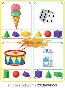 Math Worksheet 3D Shapes. Circle the shape that best matches the real life object in the picture. Identifying 3D shapes.