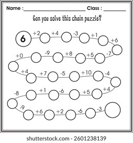 Math worksheet : chain puzzle (multiple operation)