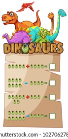 Math worksheet with dinosaurs illustration