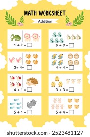 Math Worksheet educational how many activities for children. Learning addition, subtraction. Preschool printable worksheet activity, count and write the result. First grade worksheets. Teacher resourc