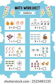 Math Worksheet educational how many activities for children. Learning addition, subtraction. Preschool printable worksheet activity, count and write the result. First grade worksheets. Teacher resourc