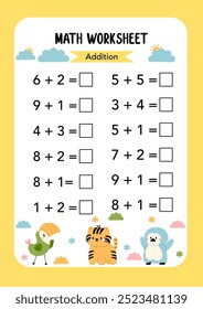 Planilha de Matemática educativa quantas atividades para crianças. Adição de aprendizagem, subtração. Atividade de planilha imprimível pré-escolar, contar e gravar o resultado. Planilhas de primeiro nível. Recurso do professor