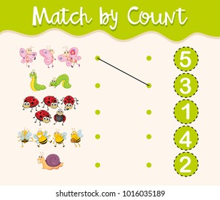 Math worksheet with insects and numbers illustration