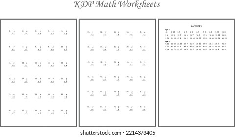 Math Worksheet - KDP Interior - 50+ Basic Single-Digit Addition Questions worksheet with Answer key - 01