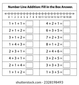 Math worksheet for kids. Addition. Mathematic activity page with. Calculate and write the result template. Vector illustration