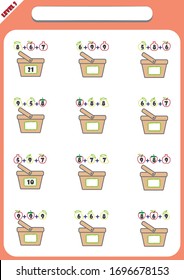 math worksheet for kids, Mental Maths Practice, educational game for children. Counting equations.