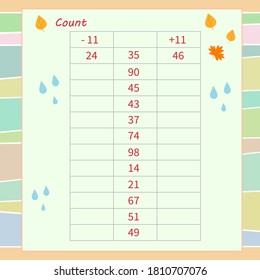 math worksheet for kids. subtraction and addition