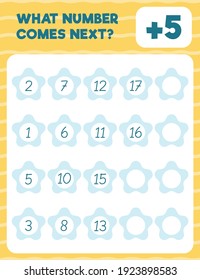 Math worksheet practice print page. What number comes next? Count and write. 