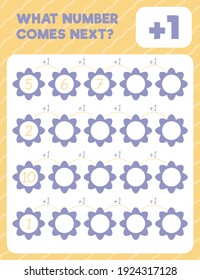 Math worksheet practice print page. What number comes next? Addition. Count and write. 