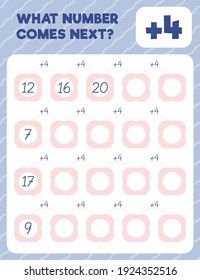 Math worksheet practice print page. What number comes next? Addition. Count and write. 