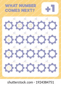 Math worksheet practice print page. What number comes next? Addition. Count and write. 