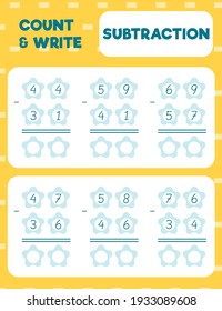 Math worksheet practice print page. Double digit subtraction. Column method. Count and write. 