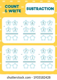 Math worksheet practice print page. Double digit subtraction. Column method. Count and write. 