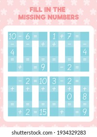 Math worksheet practice print page. Fill in the missing numbers. Count and write. 