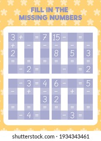 Math worksheet practice print page. Fill in the missing numbers. Count and write. 
