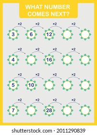 Druckseite des Math-Arbeitsblattes. Welche Nummer kommt als Nächstes?