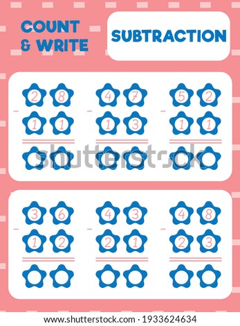 Math worksheet practice print page. Double digit subtraction. Column method. Count and write. 