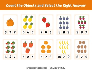 Planilha de matemática para pré-escola. Contando de 1 a 10 crianças. Atividades matemáticas para a escolaridade, educação precoce. Contando jogo lógico educacional. Aulas infantis, atividades pré-escolares no jardim de infância para crianças.