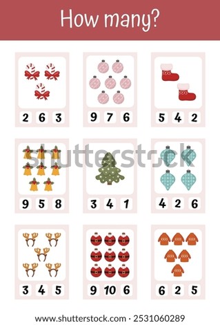 Math worksheet for preschool. Counting 1-10 kids. Mathematic activities for schooling, early education. Counting educational logical game. Kid lessons, preschool kindergarten activity for kids.