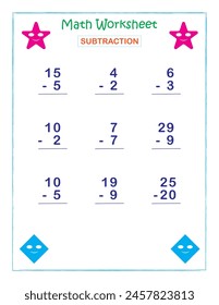 Math worksheet Subtraction for Kids