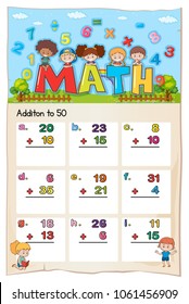 Math worksheet template for addition to fifty illustration