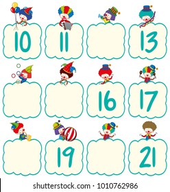 Math worksheet template with clowns and numbers illustration