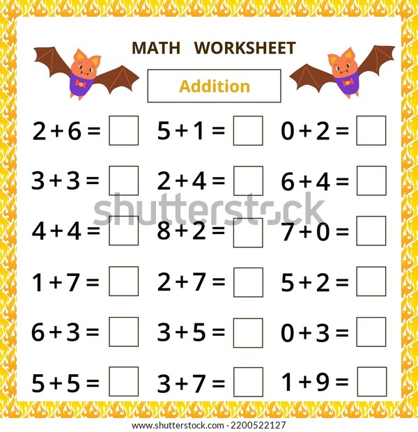 Math Worksheetadditioneducational Card Cartoon Sheep Stock Vector ...