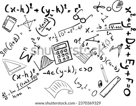 mathematic calculation hand drawing seamless pattern, equation education wallpaper background in black line