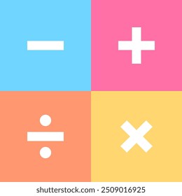 Mathematic calculation signs. Plus, minus, divide, multiply symbols set. Vector icons in flat style.