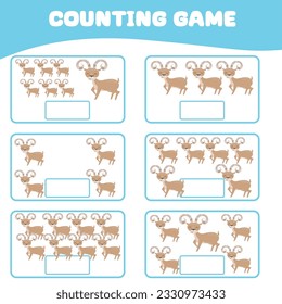 Mathematic counting worksheet. Count the image of urial and write the number. Math worksheet for kids. Educational printable page. Math fun game for children. Vector illustration.