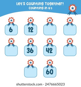 Mathematic counting worksheet. Math activity, count and write the missing numbers, math multiples. Educational printable math worksheet for children. Learning Game.