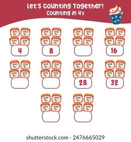 Mathematic counting worksheet. Math activity, count and write the missing numbers, math multiples. Educational printable math worksheet for children. Learning Game.
