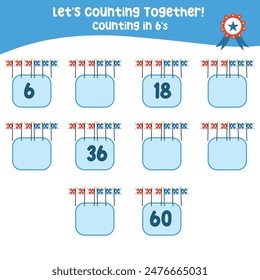 Mathematic counting worksheet. Math activity, count and write the missing numbers, math multiples. Educational printable math worksheet for children. Learning Game.