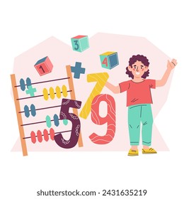 Mathematic education for children, banner for educational resources and activities, math classes and lessons, flat vector illustration isolated on white. Counting and numbers learning experiences.
